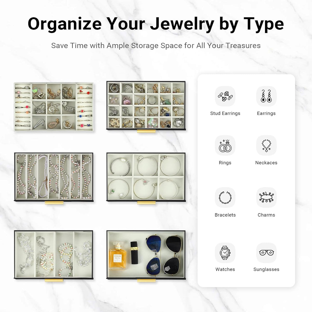 CARLA HOME  6-Layer Large Jewelry Organizer Box for Women with Mirror, Drawers, Hooks & Dividers for Rings, Necklaces, Bracelets, Ideal Gift for Women (Black)