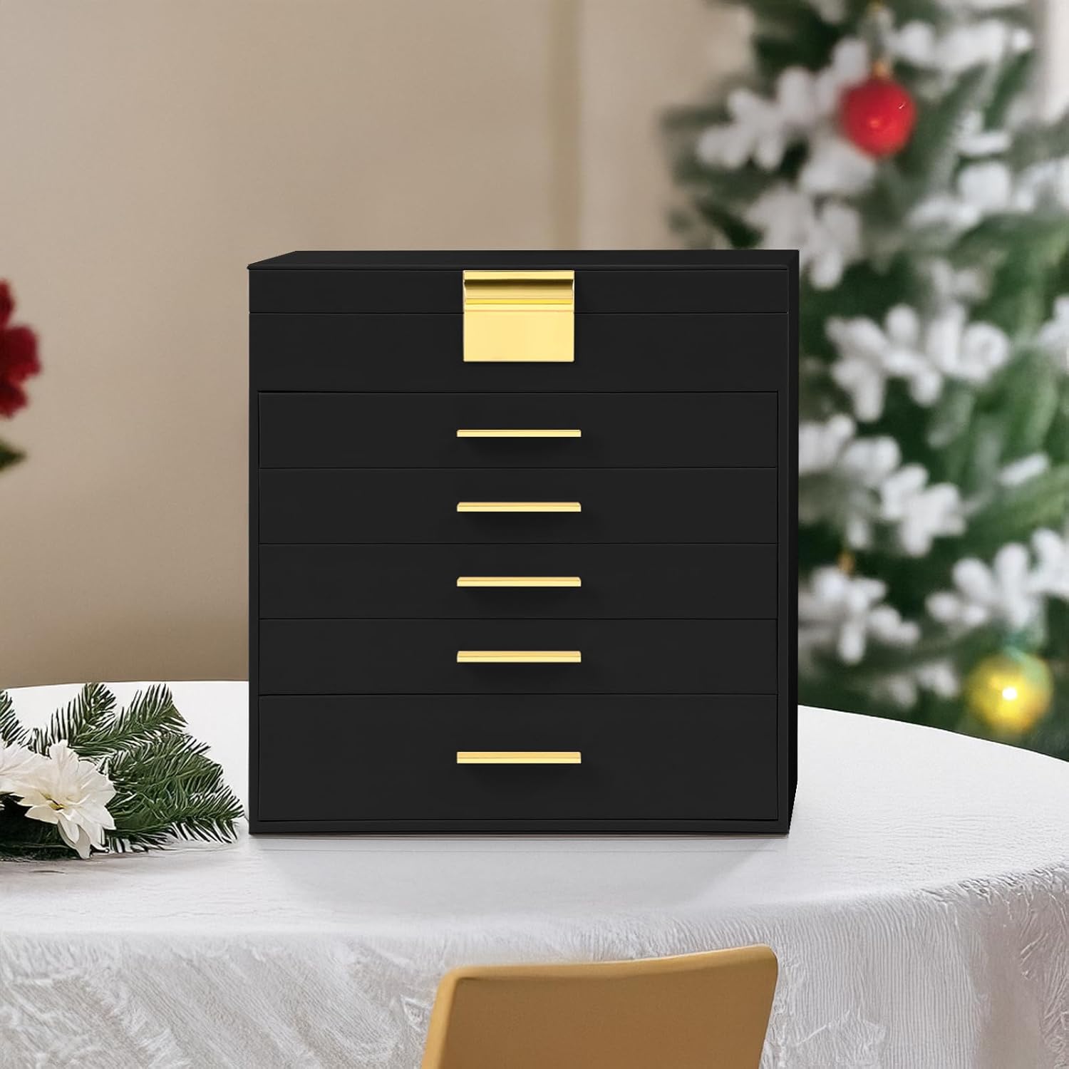 CARLA HOME  6-Layer Large Jewelry Organizer Box for Women with Mirror, Drawers, Hooks & Dividers for Rings, Necklaces, Bracelets, Ideal Gift for Women (Black)