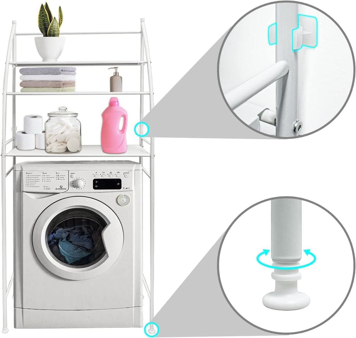 CARLA HOME 3-Tier Over Washing Machine Storage Rack for Laundry Room Space Saving, Towels, Detergent & Bathroom Essentials