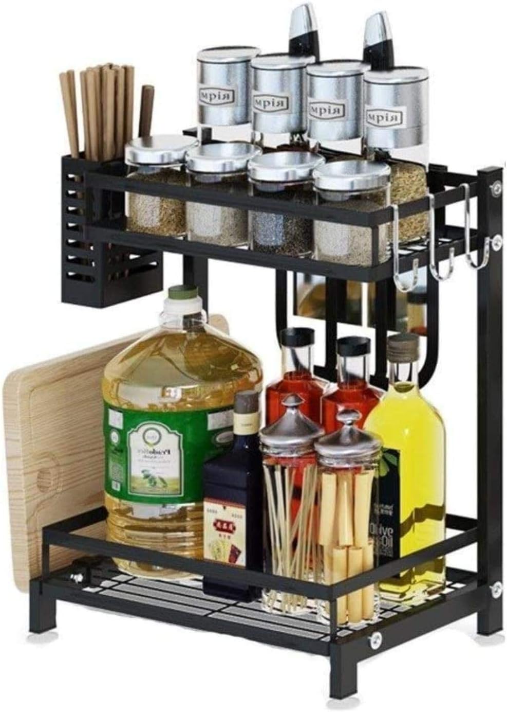 CARLA HOME 2-Tier Kitchen Spice Rack Organizer Storage Shelf for Condiments, Oil Bottles, Utensils, Cutting Board &amp; More