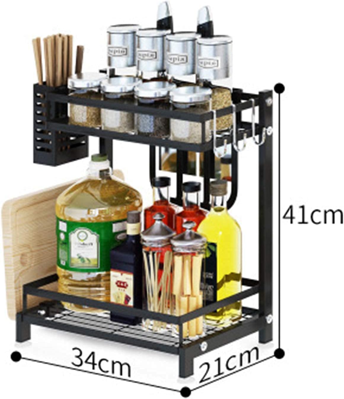 CARLA HOME 2-Tier Kitchen Spice Rack Organizer Storage Shelf for Condiments, Oil Bottles, Utensils, Cutting Board & More