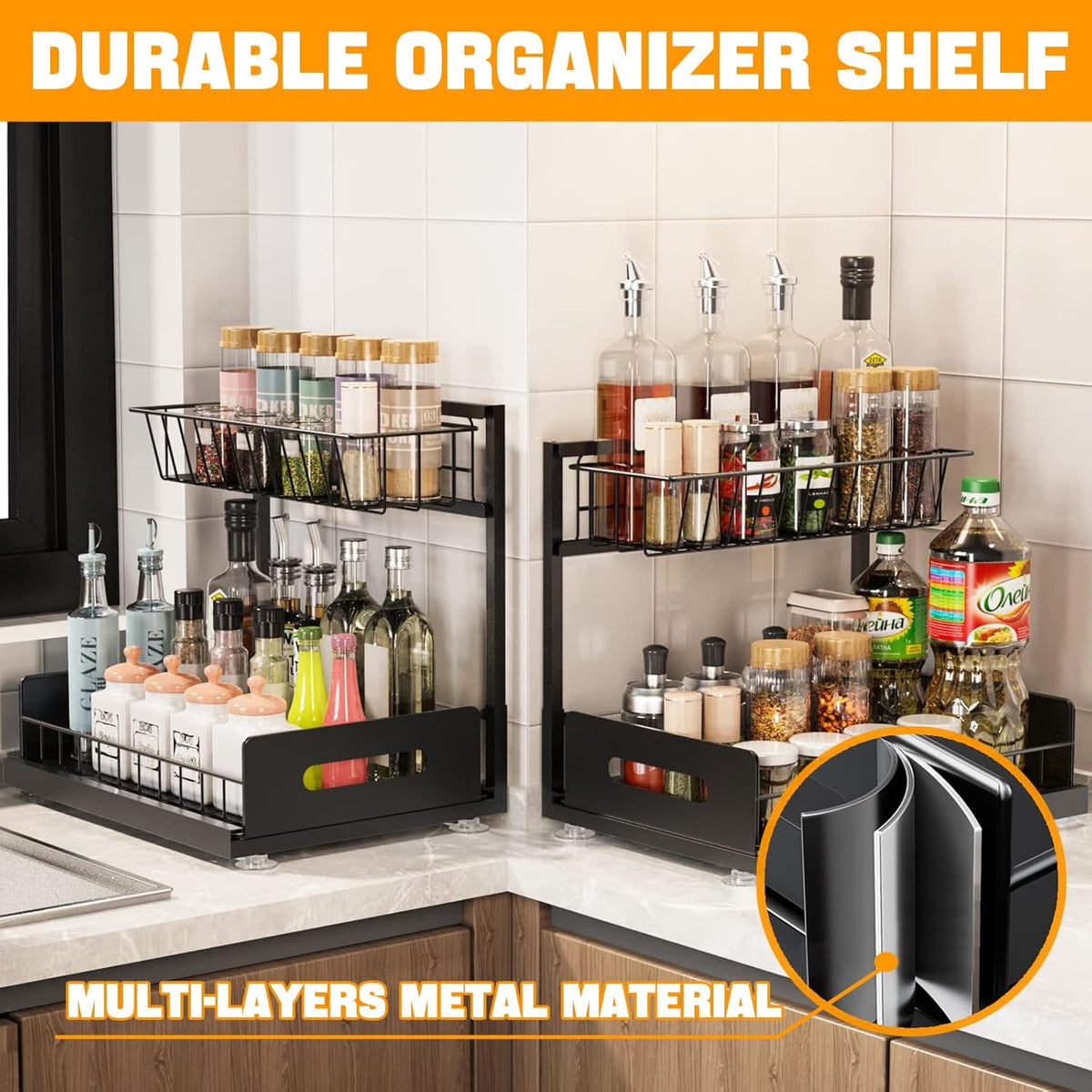 CARLA HOME 2 Pack Under Sink Organiser with Sliding Drawers for Kitchen & Bathroom