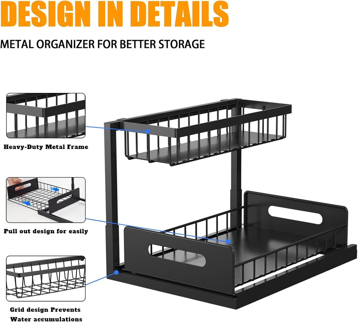 CARLA HOME 2 Pack Under Sink Organiser with Sliding Drawers for Kitchen & Bathroom