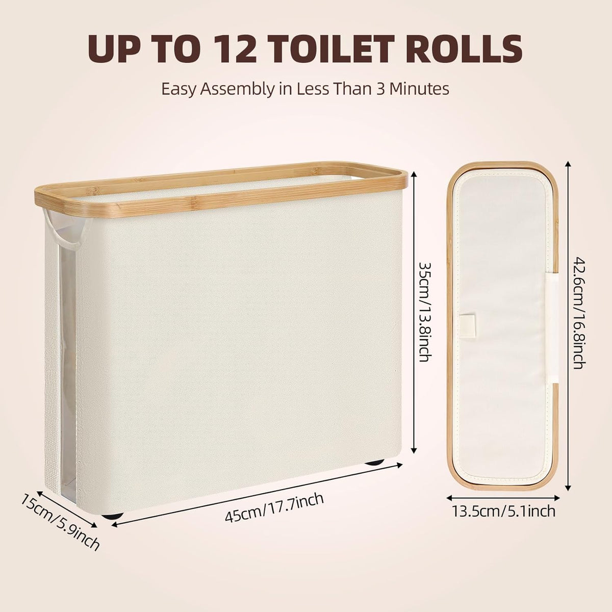 CARLA HOME 2 Pack Toilet Paper Storage Basket Holds Up to 12 Rolls with Bamboo Lid and Handle for RV Closet (White)