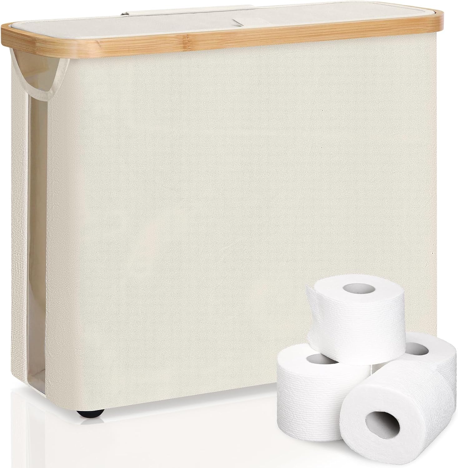 CARLA HOME 2 Pack Toilet Paper Storage Basket Holds Up to 12 Rolls with Bamboo Lid and Handle for RV Closet (White)
