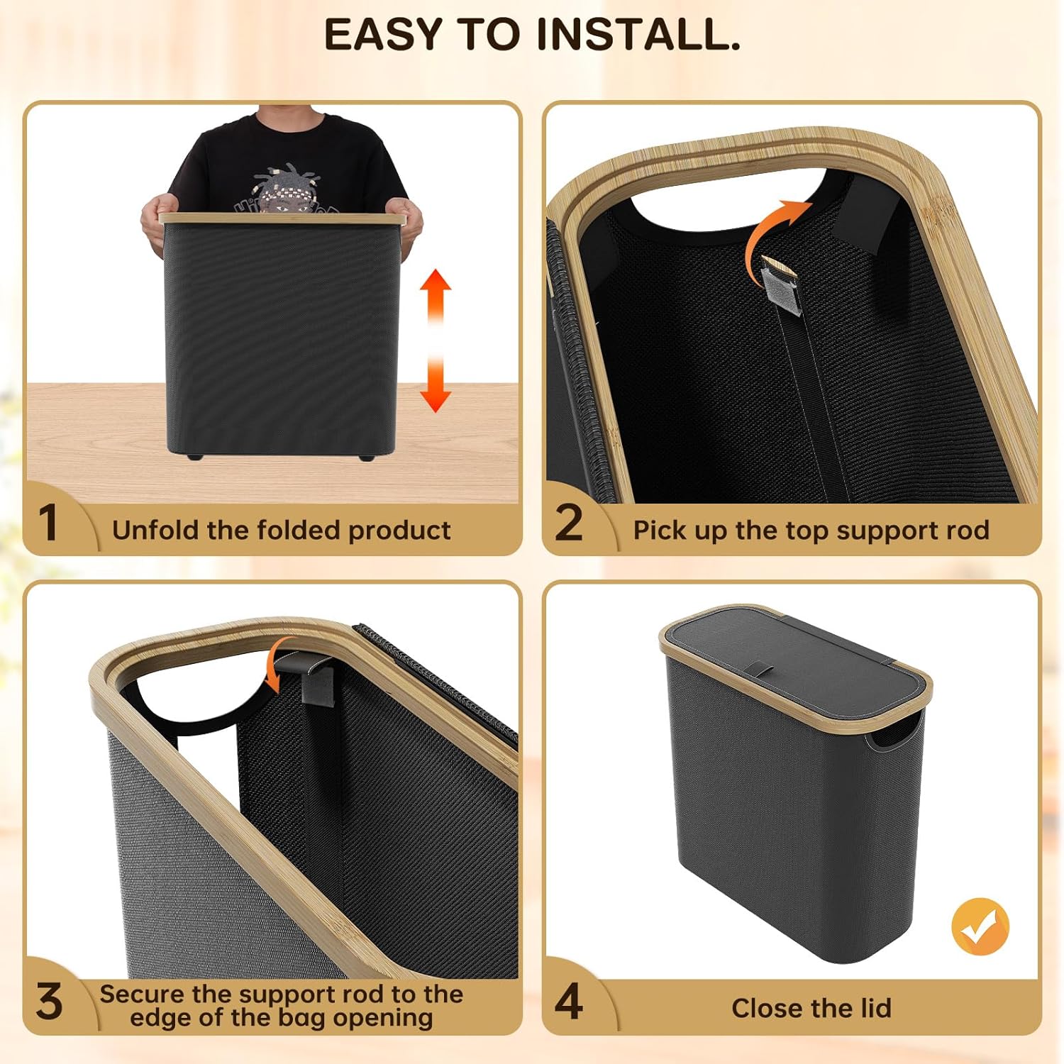 CARLA HOME 2 pack Toilet Paper Storage Basket Holds Up to 12 Rolls with Bamboo Lid and Handle for RV Closet (Black)