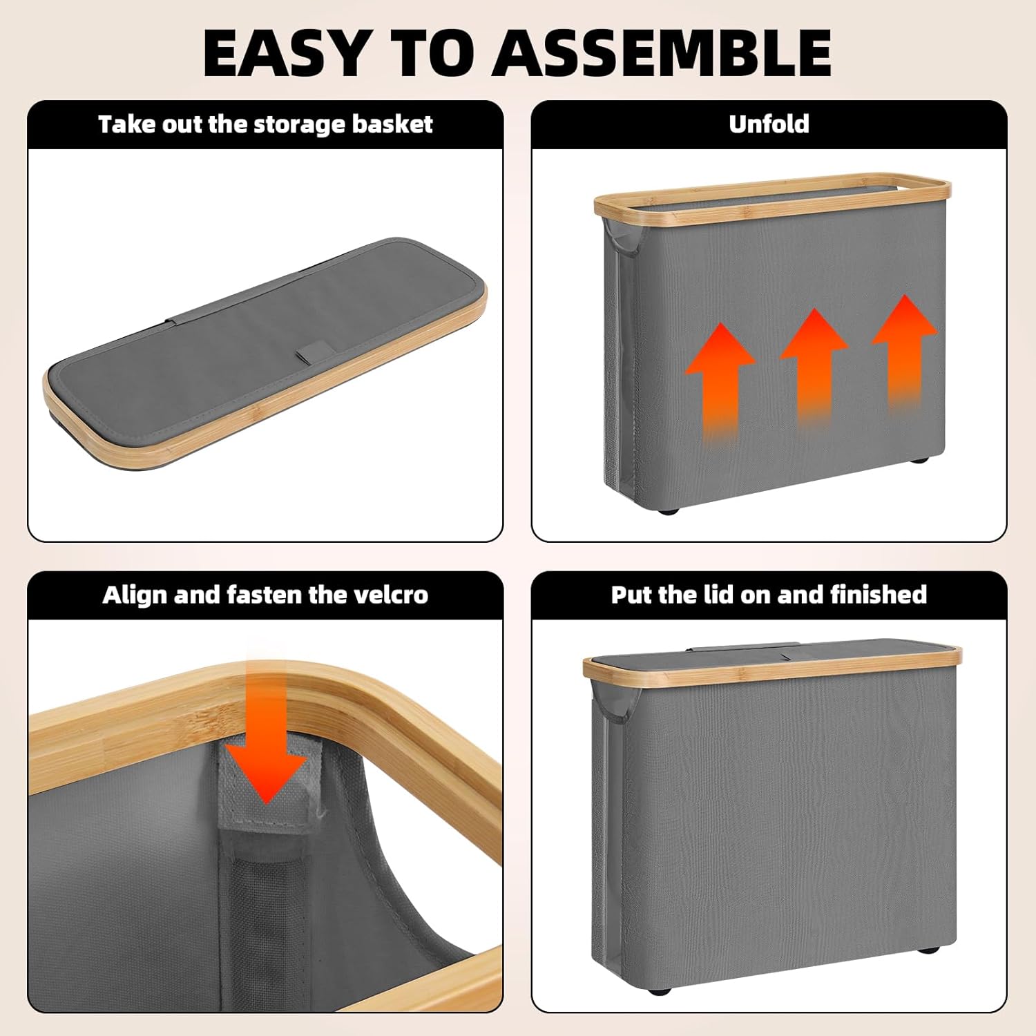 CARLA HOME 2 pack Toilet Paper Storage Basket Holds Up to 12 Rolls with Bamboo Lid and Handle for RV Closet (Grey)