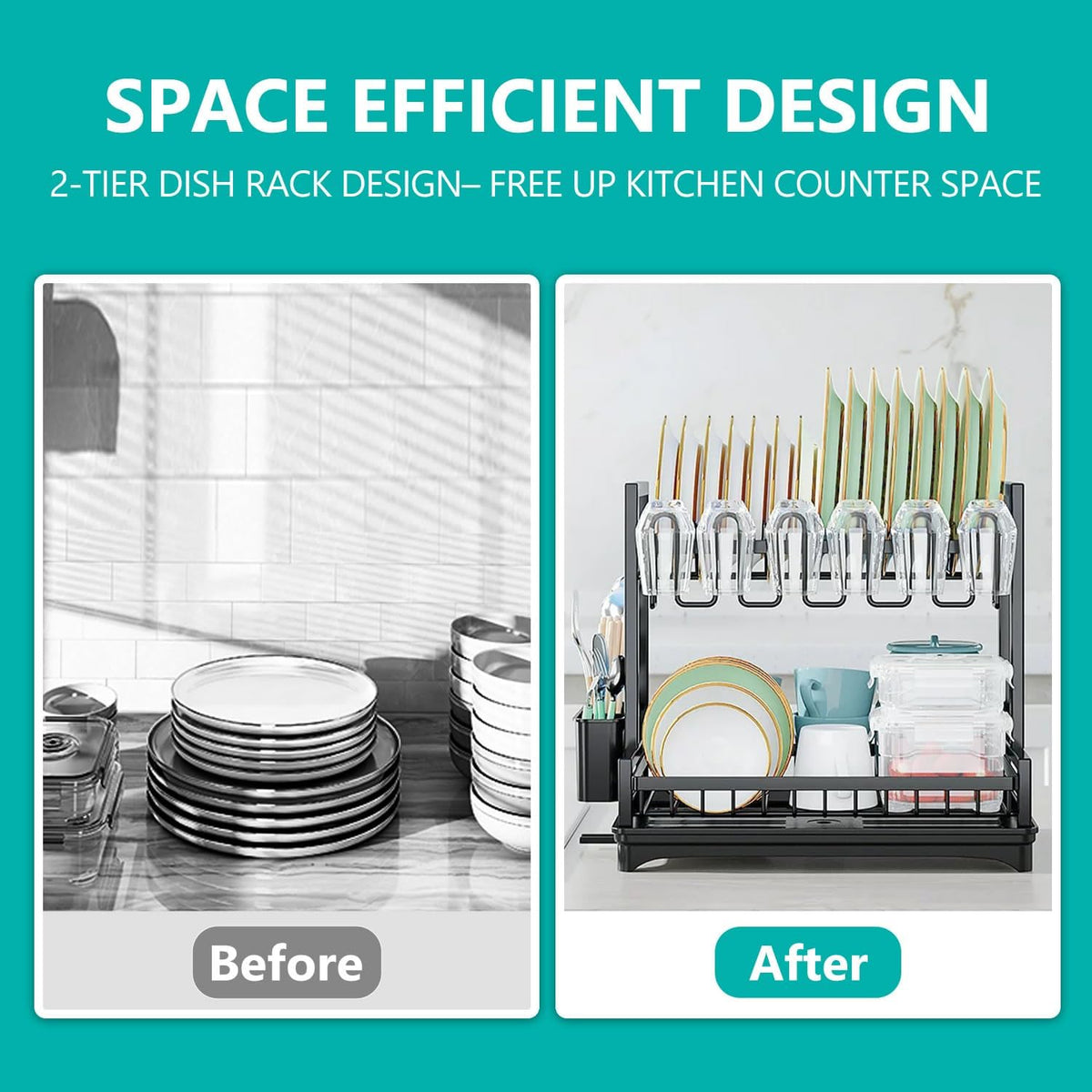 CARLA HOME Dish Drying Rack 2-Tier Kitchen Drainer with Drainboard
