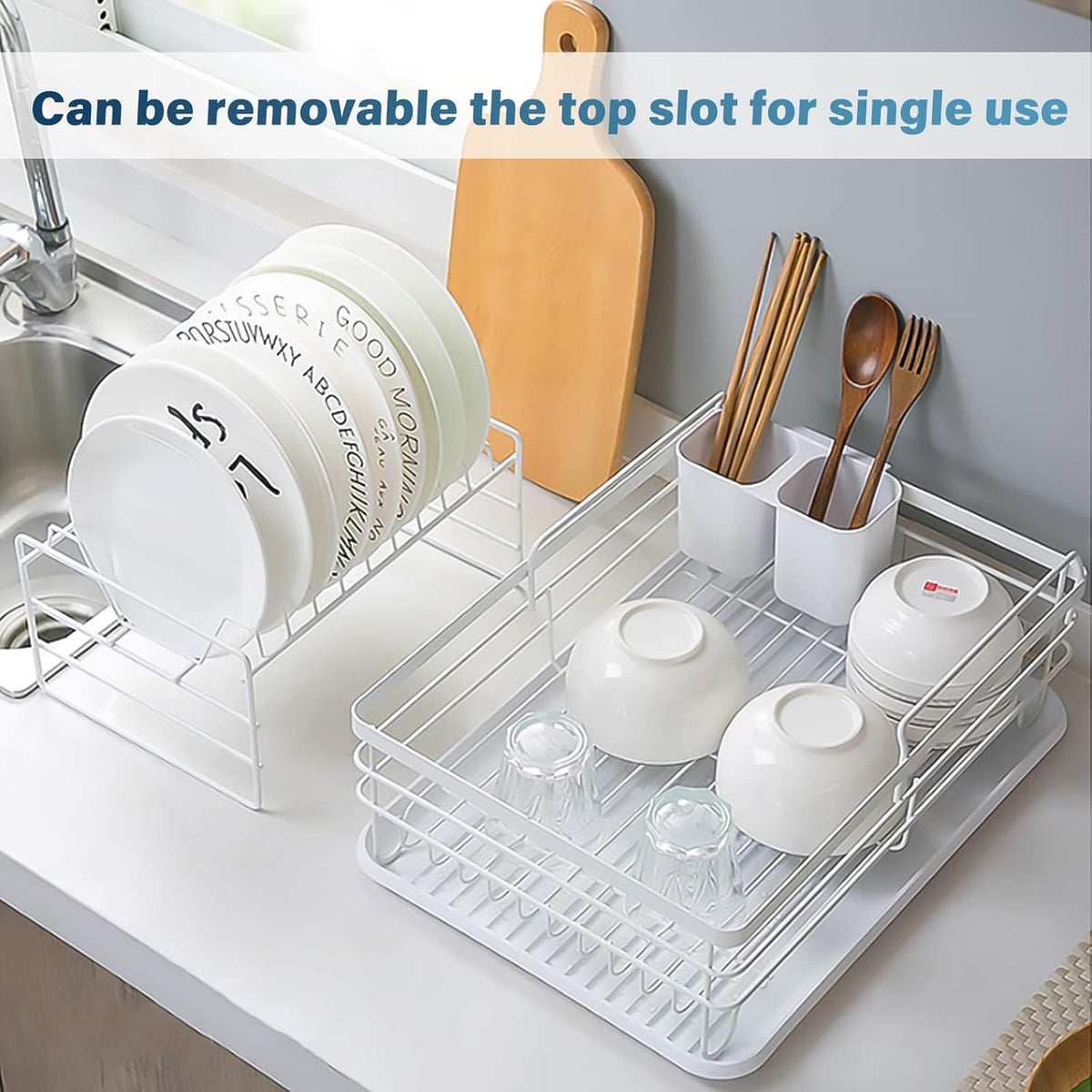 CARLA HOME 2-Tier Dish Drying Rack for Kitchen Counter with Removable Drip Tray, Utensil Holder and Cutlery Organizer