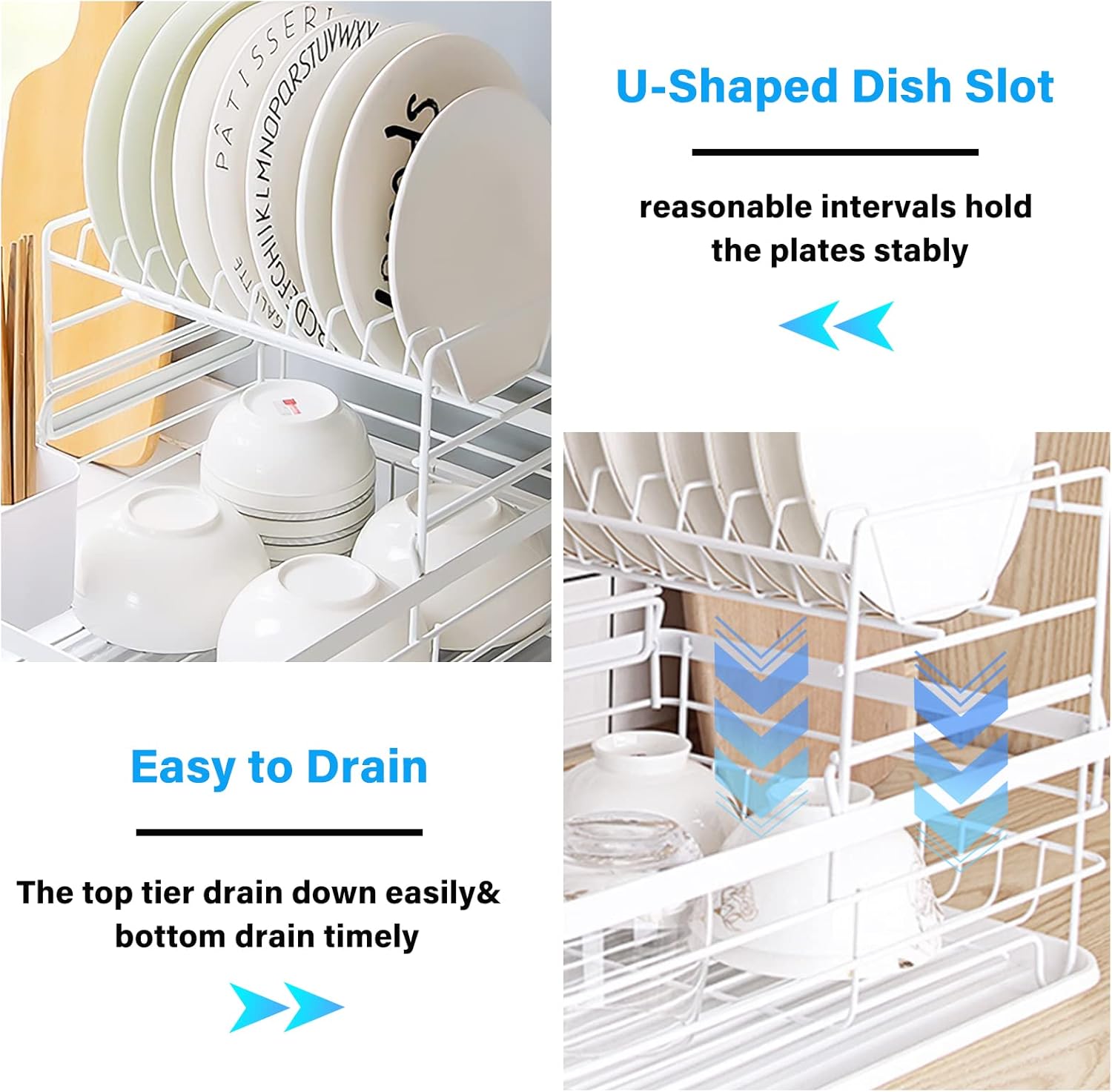 CARLA HOME 2-Tier Dish Drying Rack for Kitchen Counter with Removable Drip Tray, Utensil Holder and Cutlery Organizer
