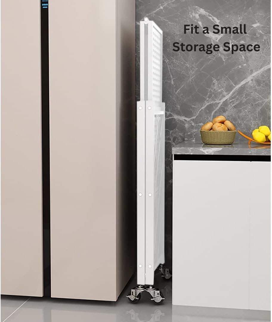 CARLA HOME 3-Tier Foldable Storage Shelf with Wheels for Kitchen, Garage, Pantry or Basement (White)