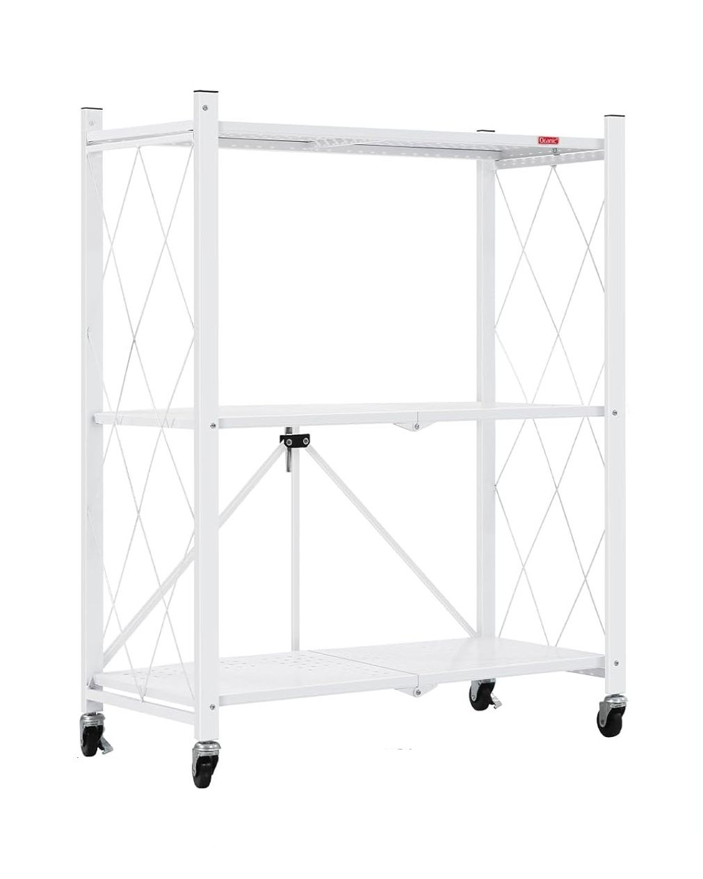 CARLA HOME 3-Tier Foldable Storage Shelf with Wheels for Kitchen, Garage, Pantry or Basement (White)