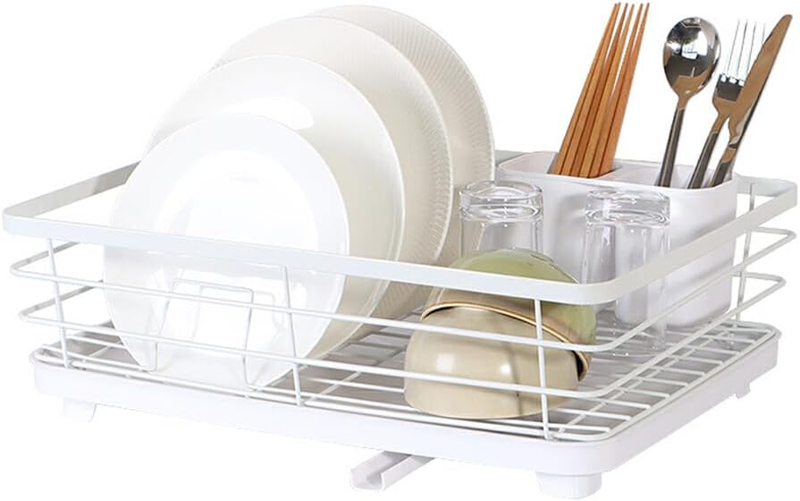 CARLA HOME Dish Drying Rack for Kitchen Counter with Removable Drip Tray, Utensil Holder and Cutlery Organizer