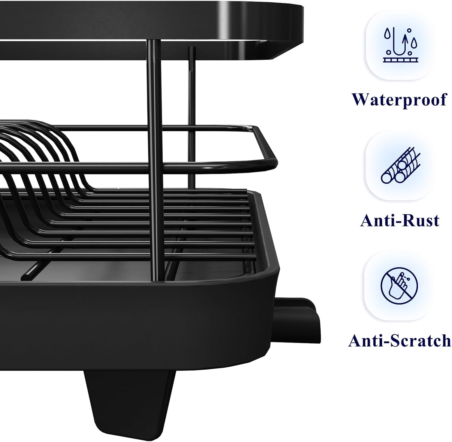 CARLA HOME Dish Drying Rack for Kitchen Counter with Removable Drip Tray, Utensil Holder and Cutlery Organizer