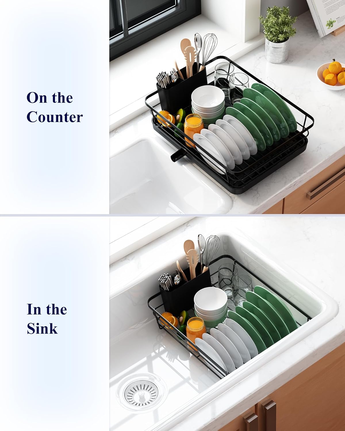 CARLA HOME Dish Drying Rack for Kitchen Counter with Removable Drip Tray, Utensil Holder and Cutlery Organizer
