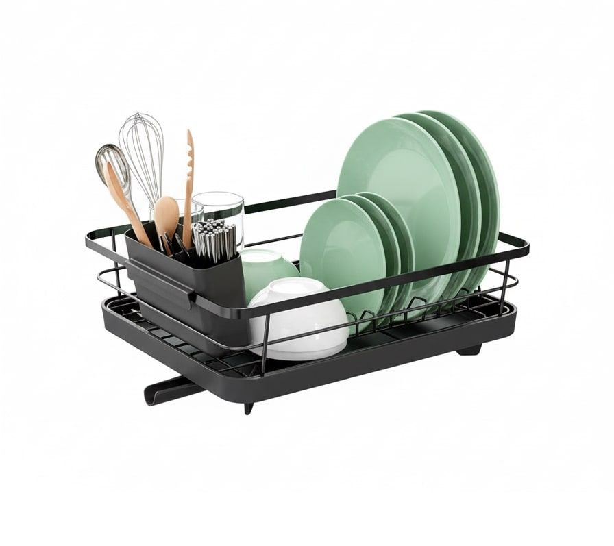 CARLA HOME Dish Drying Rack for Kitchen Counter with Removable Drip Tray, Utensil Holder and Cutlery Organizer