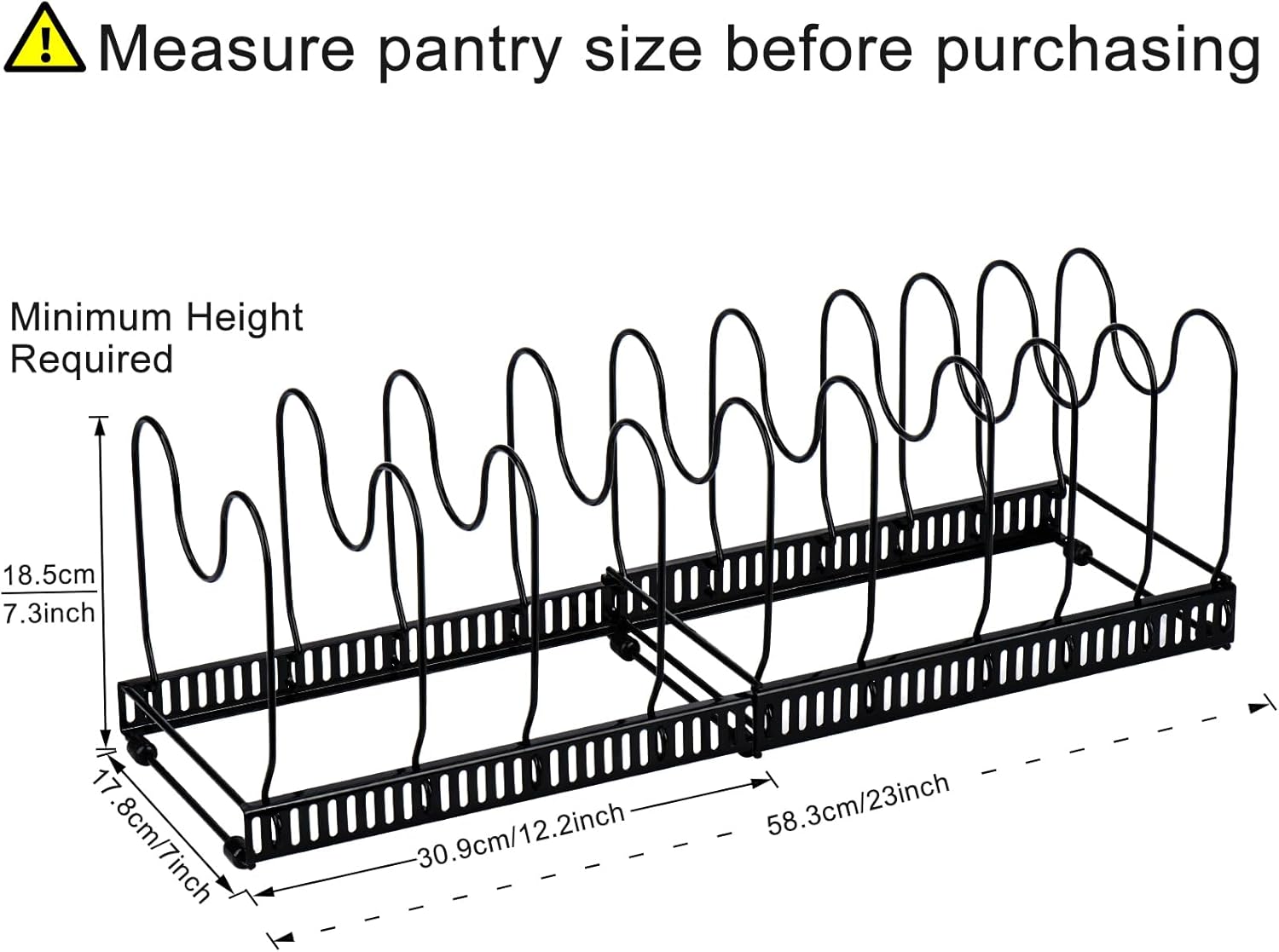 CARLA HOME Expandable Pot and Pan Organizer Rack for Cabinet with 10 Adjustable Dividers, Lid & Cookware Holder for Kitchen Pantry or Countertop Storage