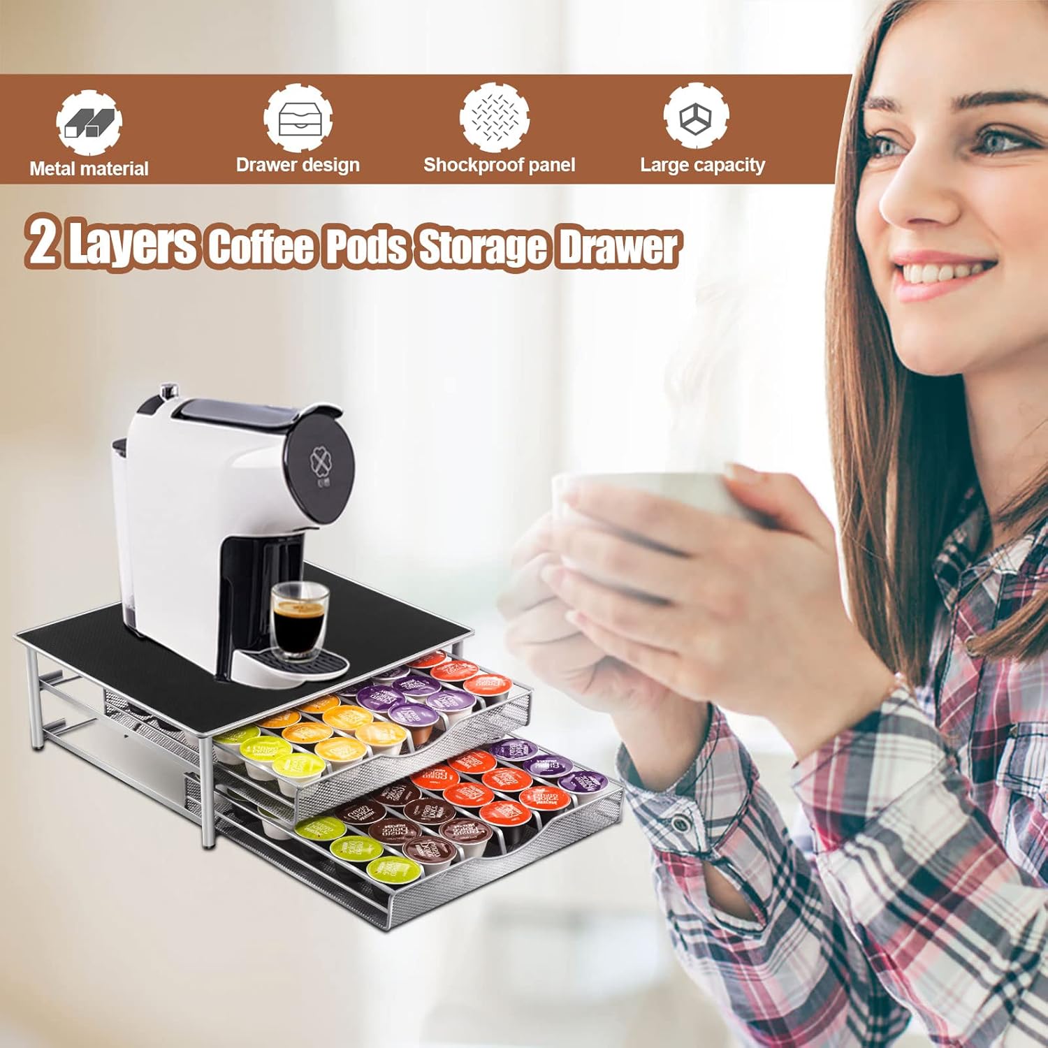 CARLA HOME K-Cup Coffee Pod Drawer for 72 Coffee Pods Storage for Home Kitchen Counter Organizer