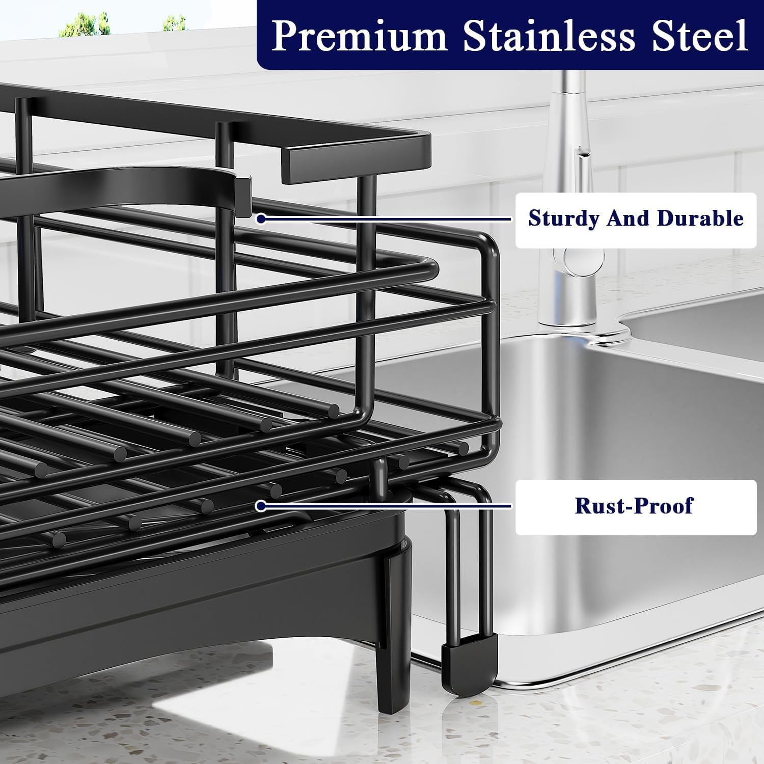 CARLA HOME Expandable Dish Drying Rack with Drainage Spout, Utensil Holder & Drainboardfor Kitchen Countertop Organizer (2 tier)