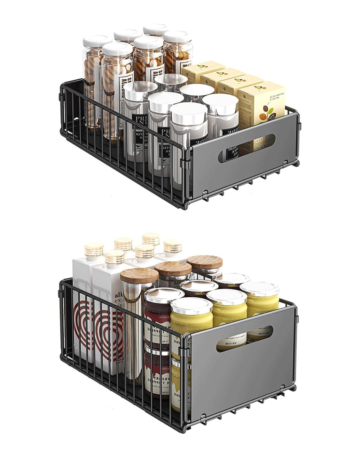 CARLA HOME 2 Pack Pullout Cabinet Kitchen Organizer Drawers with No-Drilling and Adhesive Design for Pantry & Cabinets