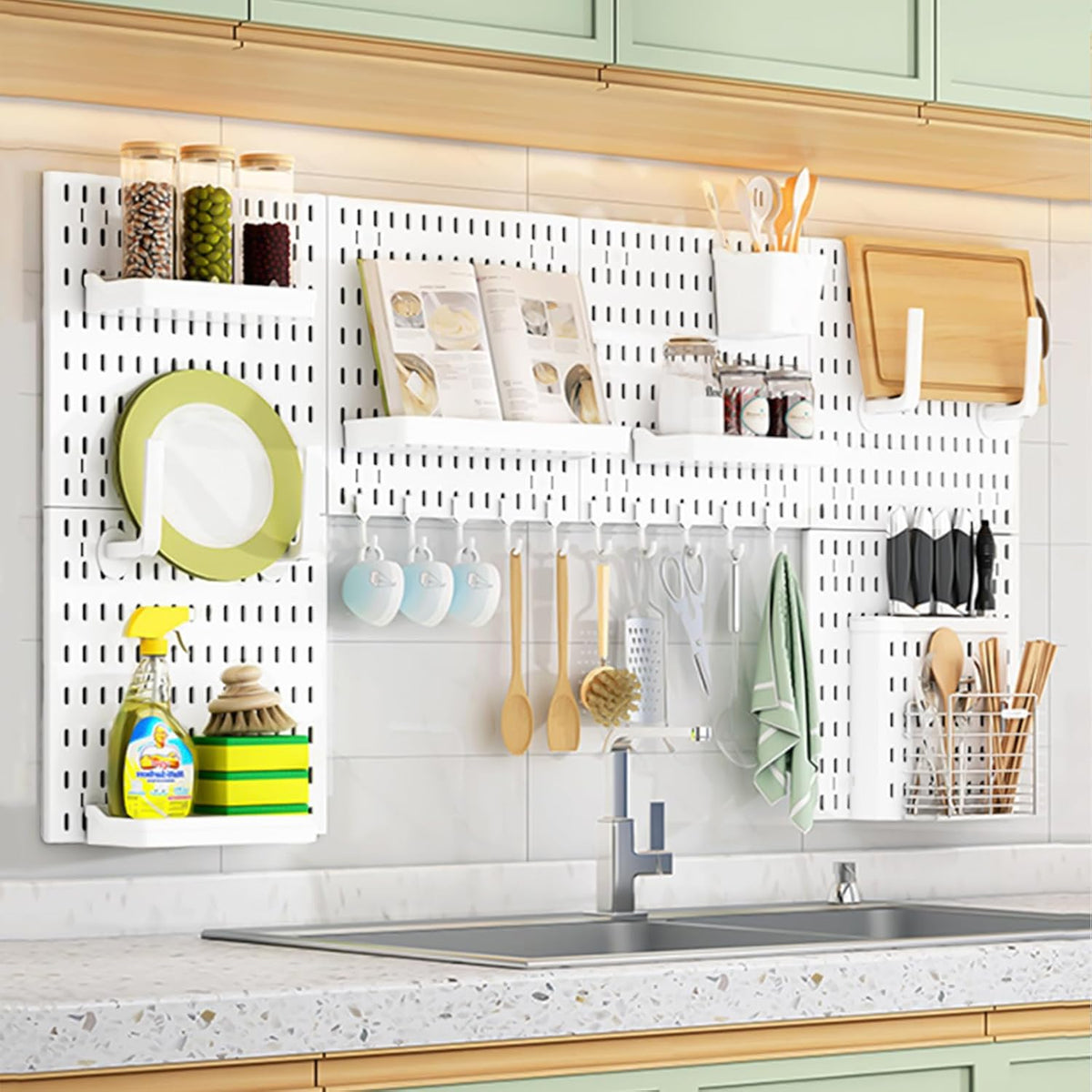 CARLA HOME Pegboard Wall Organizer Kit with 6 Modular Pegboards &amp; 21 Accessories for Kitchen, Office, Gaming &amp; Craft Storage