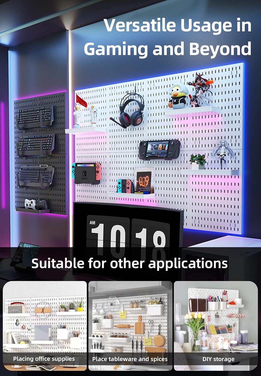 CARLA HOME Pegboard Wall Organizer Kit with 6 Modular Pegboards & 21 Accessories for Kitchen, Office, Gaming & Craft Storage