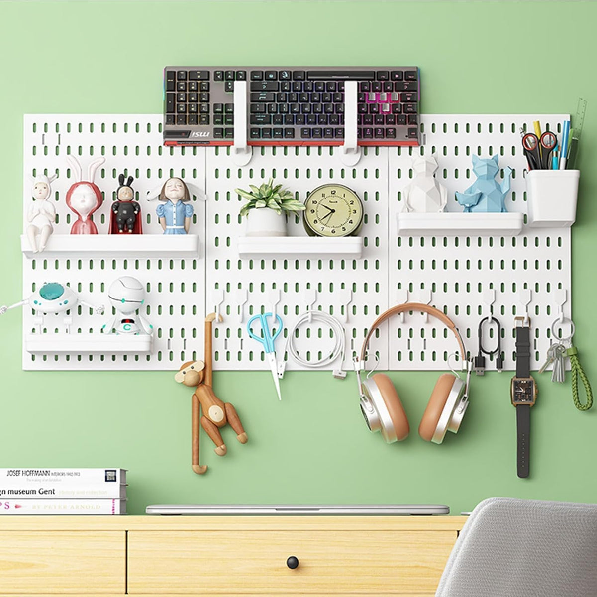 CARLA HOME Pegboard Wall Organizer Kit with 3 Modular Panels &amp; 17 Accessories for Office, Gaming &amp; Craft Storage