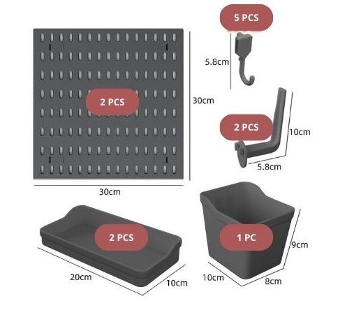 CARLA HOME Pegboard Wall Organizer Kit – 2 Black Modular Pegboards with 10 Accessories for Office, Gaming & Home Storage
