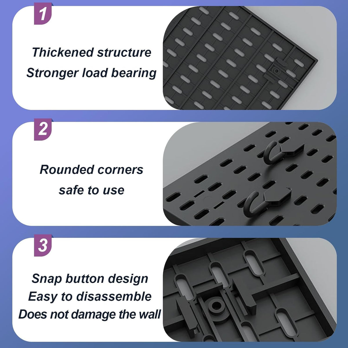 CARLA HOME Pegboard Wall Organizer Kit with 3 Modular Black Panels & 17 Accessories for Gaming, Office & Craft Storage