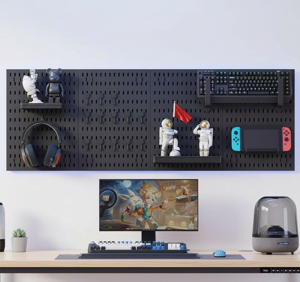 CARLA HOME Pegboard Wall Organizer Kit with 4 Modular Black Pegboards & 19 Accessories for Gaming, Office & Craft Storage (Black)