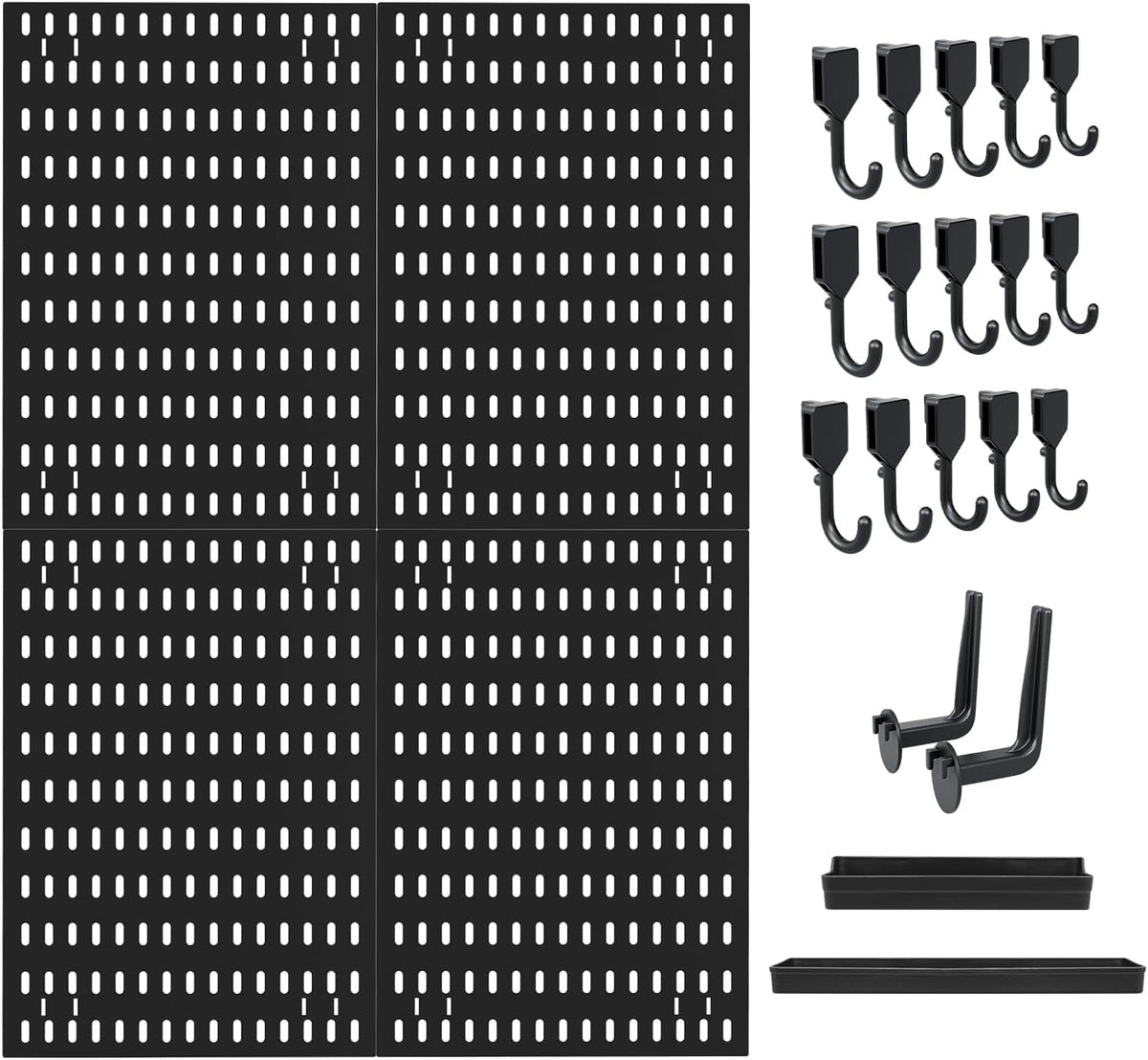 CARLA HOME Pegboard Wall Organizer Kit with 4 Modular Black Pegboards & 19 Accessories for Gaming, Office & Craft Storage (Black)