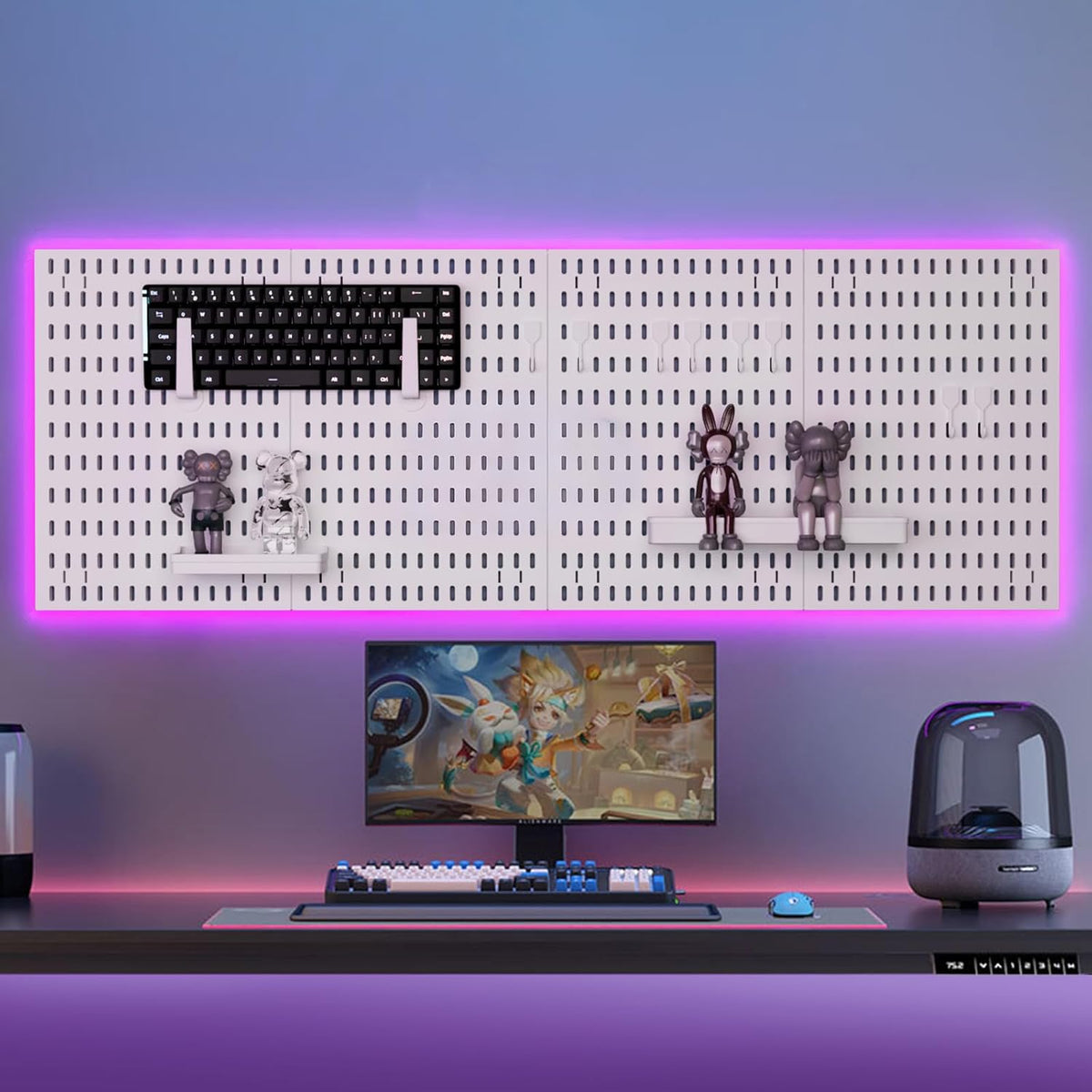 CARLA HOME Pegboard Wall Organizer Kit with 4 Modular Black Pegboards &amp; 19 Accessories for Gaming, Office &amp; Craft Storage (White)