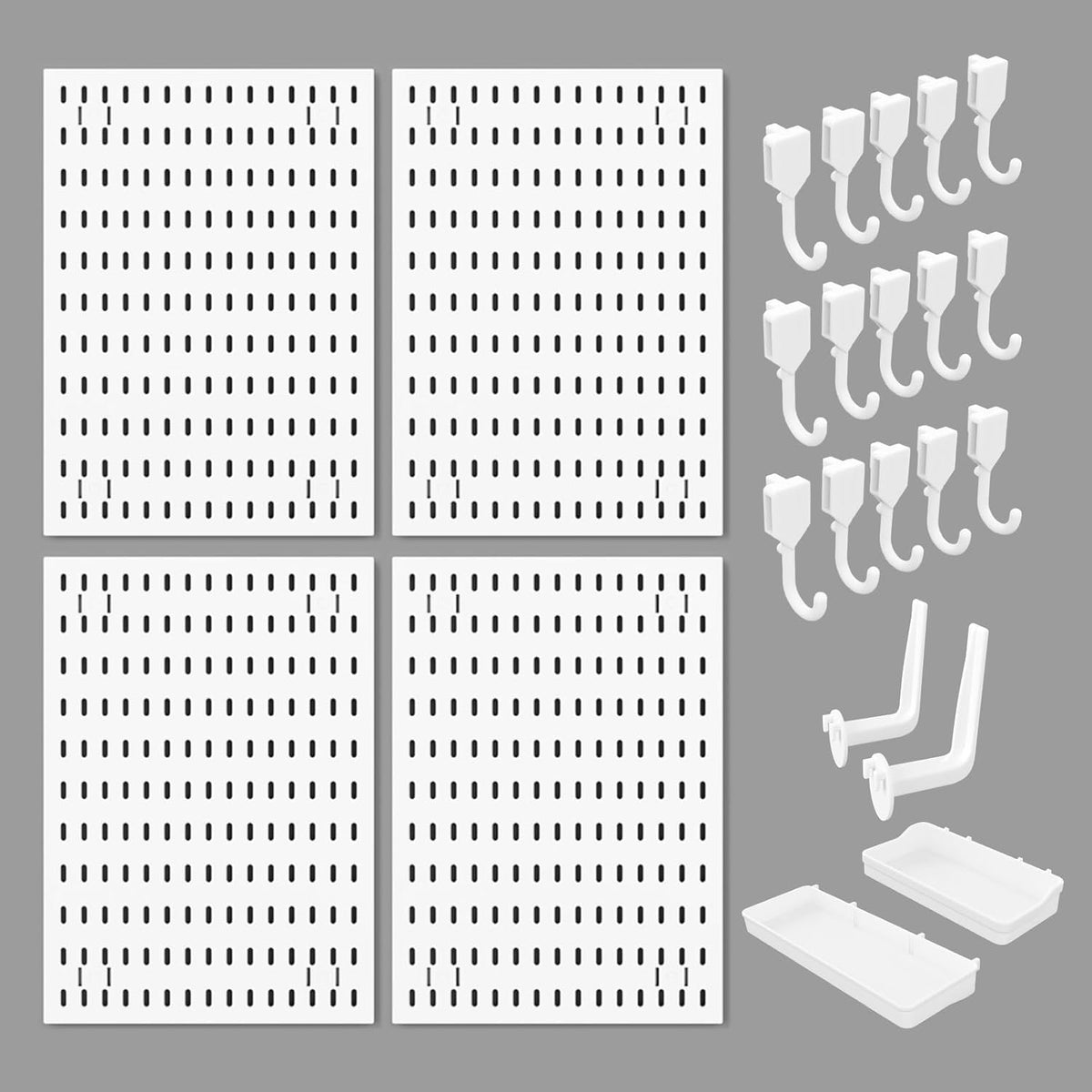 CARLA HOME Pegboard Wall Organizer Kit with 4 Modular Black Pegboards & 19 Accessories for Gaming, Office & Craft Storage (White)