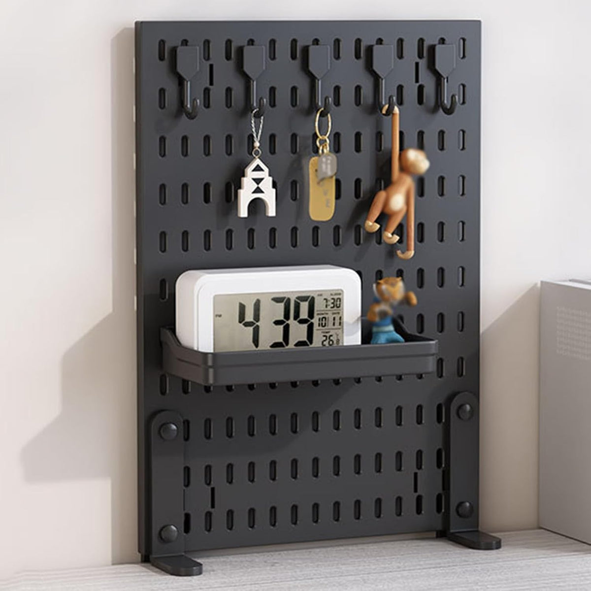 CARLA HOME Desk Pegboard Organizer Kit  with Hooks, Tray &amp; Mount Ideal for Office, Gaming Setup &amp; Home Workspace Organization (Black)