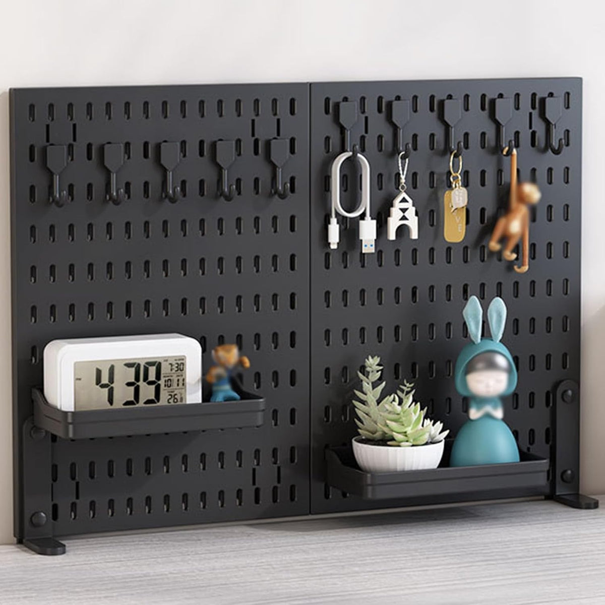CARLA HOME 2 Pack Desk Pegboard Organizer Kit  with Hooks, Tray &amp; Mount Ideal for Office, Gaming Setup &amp; Home Workspace Organization (Black)