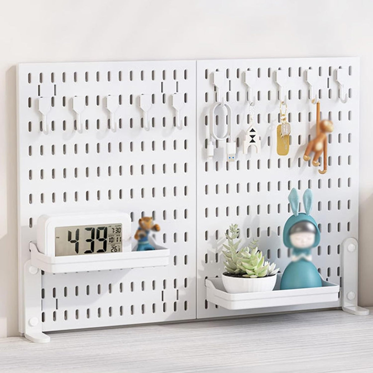 CARLA HOME 2 Pack Desk Pegboard Organizer Kit  with Hooks, Tray &amp; Mount Ideal for Office, Gaming Setup &amp; Home Workspace Organization (White)