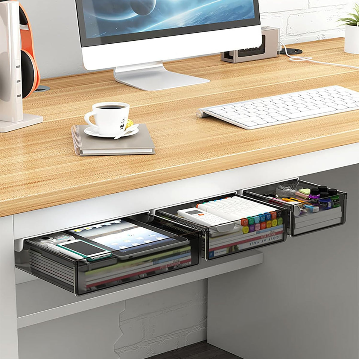 CARLA HOME 3‑Pack Under Desk Storage Drawers Hidden Pull‑Out Organizer for Office &amp; Home