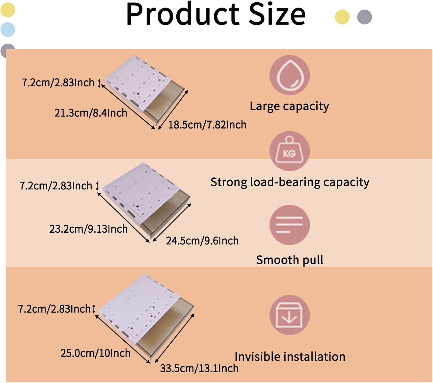 CARLA HOME 3‑Pack Under Desk Storage Drawers Hidden Pull‑Out Organizer for Office & Home