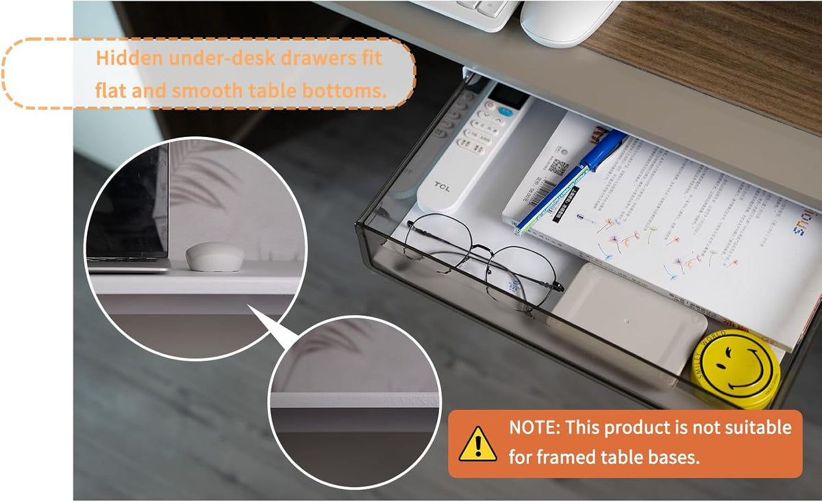 CARLA HOME 3‑Pack Under Desk Storage Drawers Hidden Pull‑Out Organizer for Office & Home