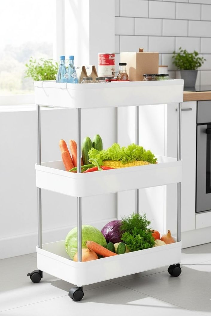 CARLA HOME Slim Storage Cart Organizer Trolley with Wheels for Kitchen, Bathroom, Laundry &amp; Narrow Spaces (3 tier)