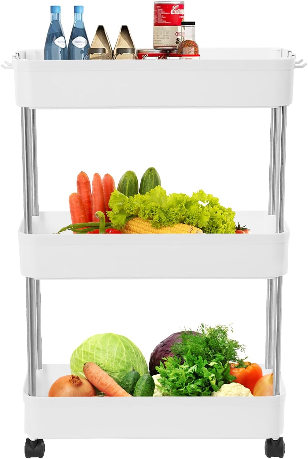 CARLA HOME Slim Storage Cart Organizer Trolley with Wheels for Kitchen, Bathroom, Laundry & Narrow Spaces (3 tier)