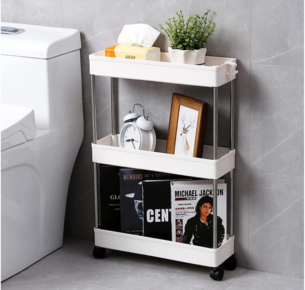 CARLA HOME Slim Storage Cart Organizer Trolley with Wheels for Kitchen, Bathroom, Laundry & Narrow Spaces (3 tier)