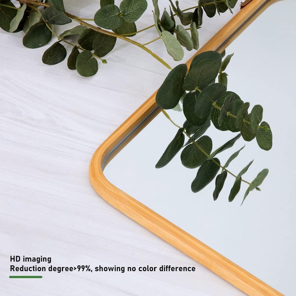 CARLA HOME Hanging Wall Mirror with Bamboo Frame with Adjustable Leather Strap for Bathroom, Bedroom, Vanity or Entryway (40x33 cm)