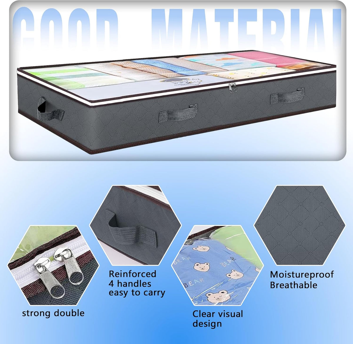 CARLA HOME 4 Pack Underbed Storage Bins with 90L Large Capacity Storage Containers for Comforters, Linen, Pillows, Toys, Towels, Blankets