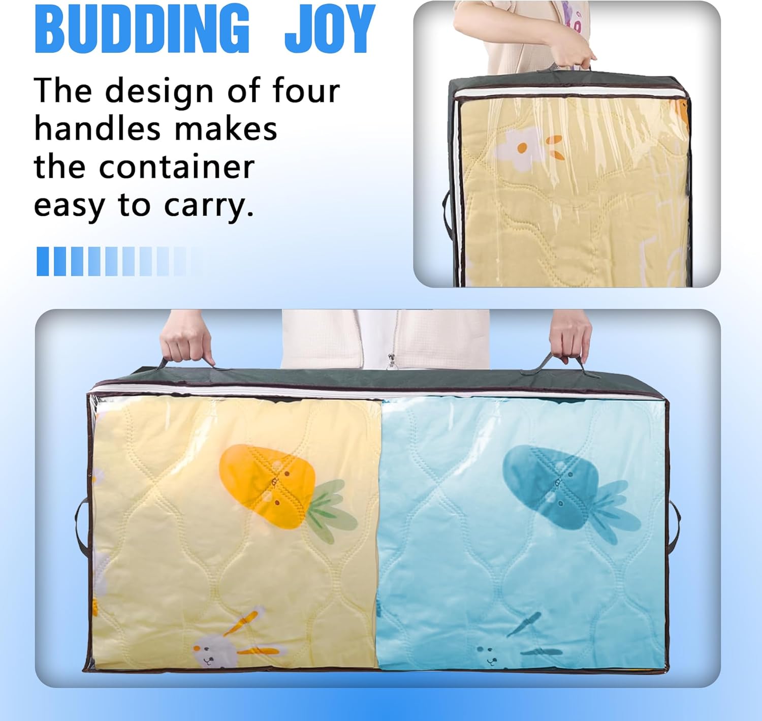 CARLA HOME 4 Pack Underbed Storage Bins with 90L Large Capacity Storage Containers for Comforters, Linen, Pillows, Toys, Towels, Blankets