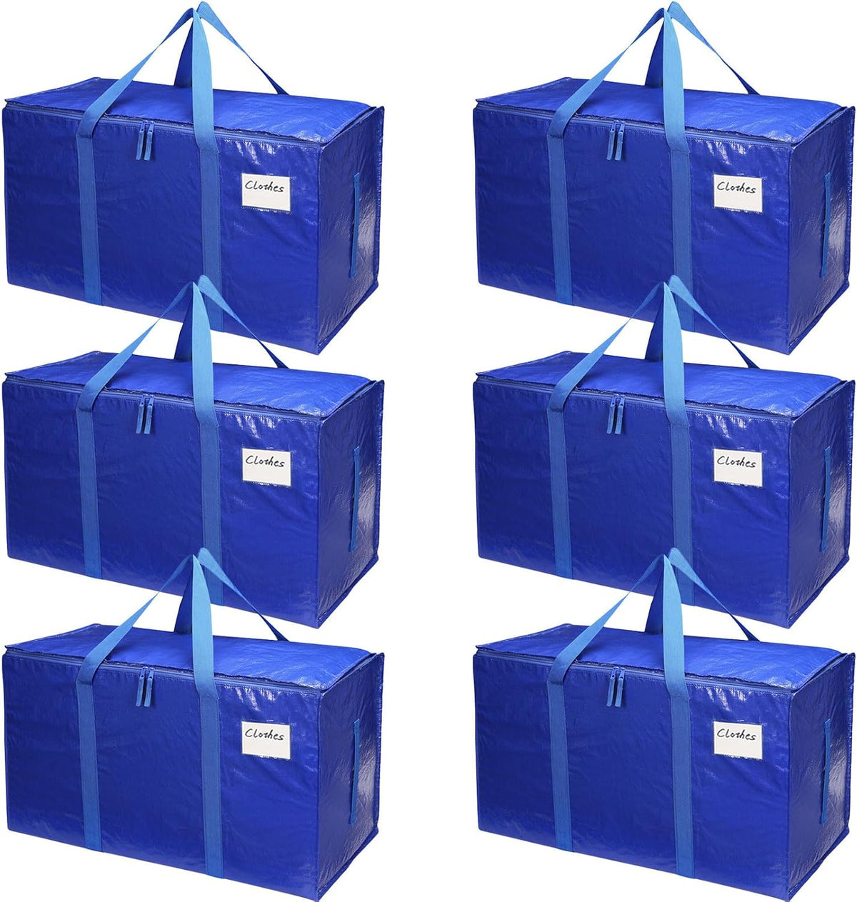 CARLA HOME 6-Pack Large Moving Storage Bags with Zippers &amp; Handles with 95 Liters Capacity for Space Saving, Travel, Camping &amp; Organization (Blue)