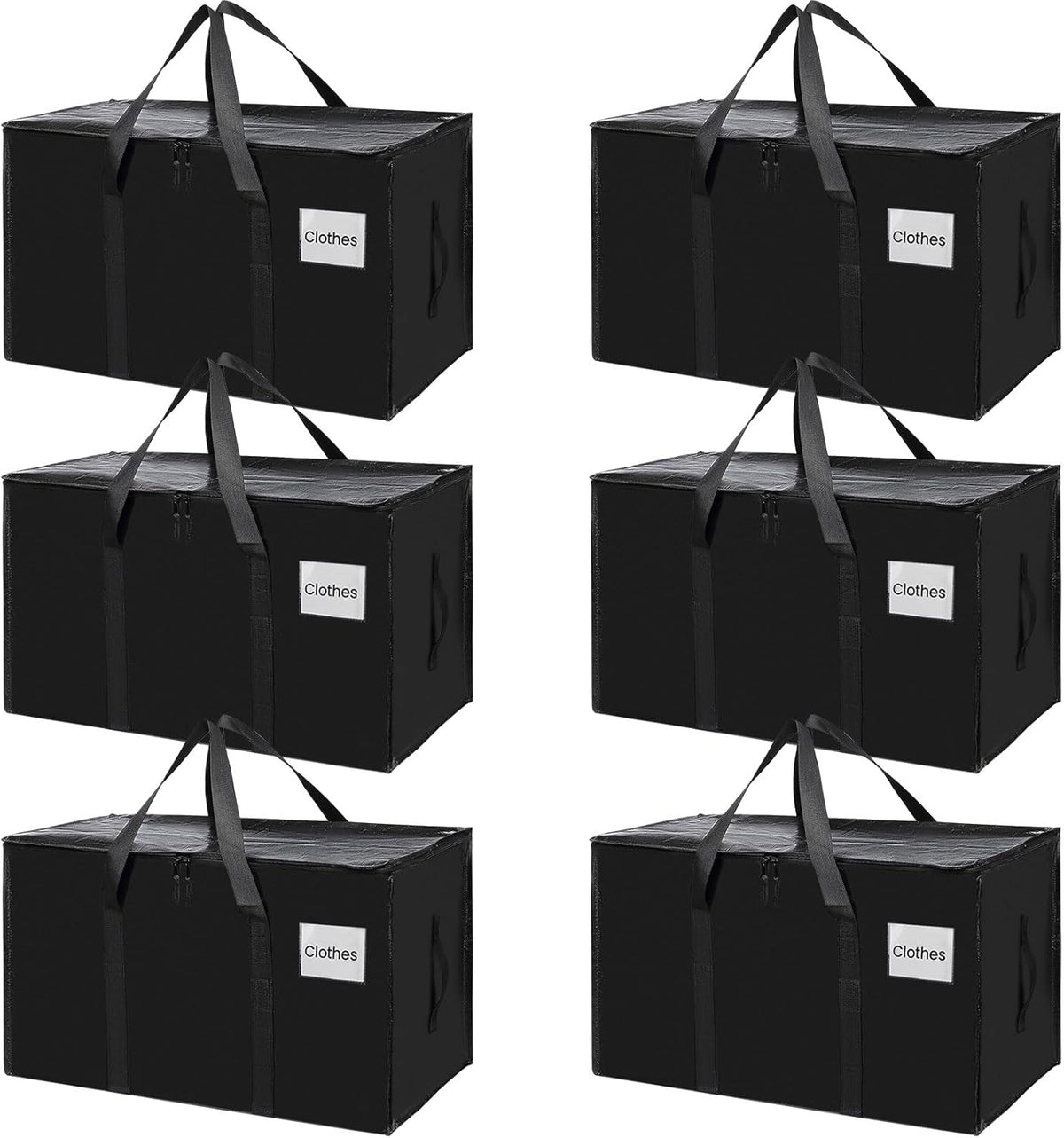 CARLA HOME 6-Pack Large Moving Storage Bags with Zippers &amp; Handles with 95 Liters Capacity for Space Saving, Travel, Camping &amp; Organization (Black)