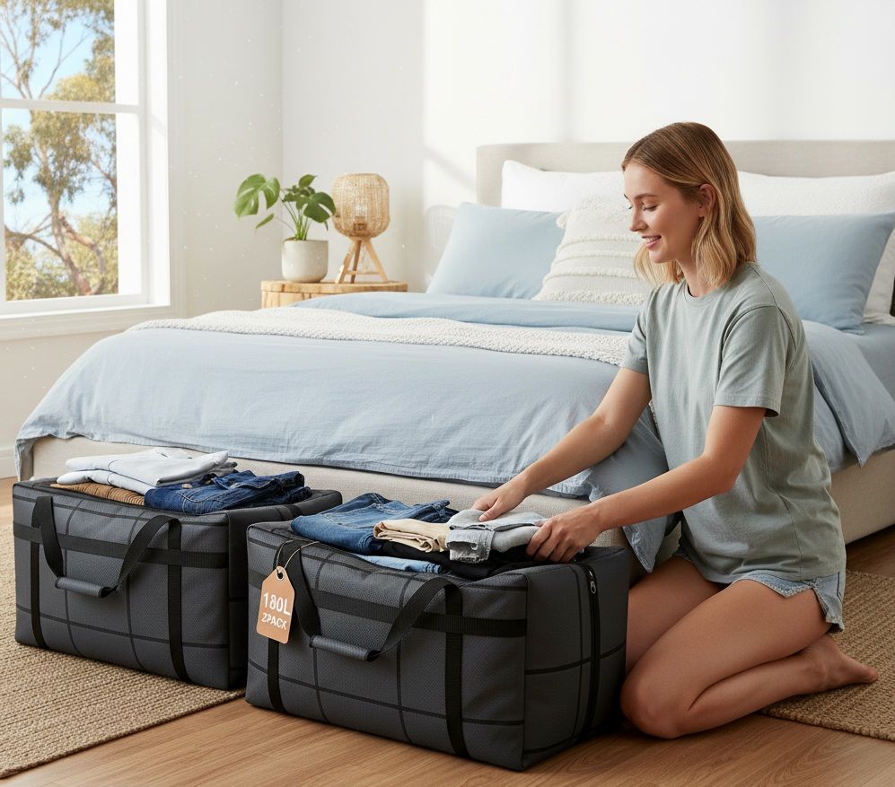 CARLA HOME 2-Pack 180L Extra Large Moving Storage Bags with Handles & Duty Zippered for Clothes, Travel, Space Saving & Camping