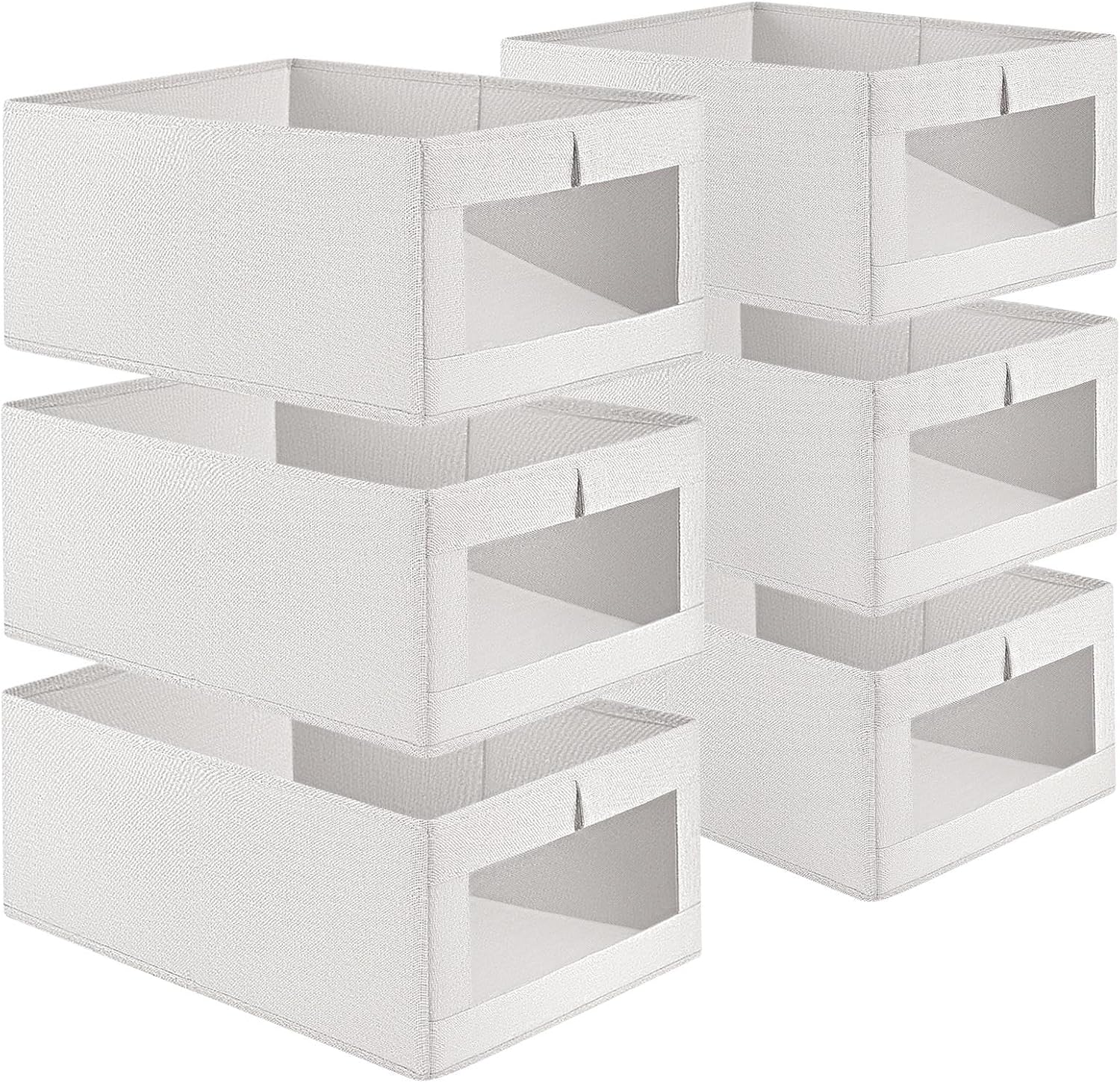 CARLA HOME 6 Pack Closet Storage Bins with Clear Window for Shelves, Clothes, Toys, Wardrobe & Bedroom Organization