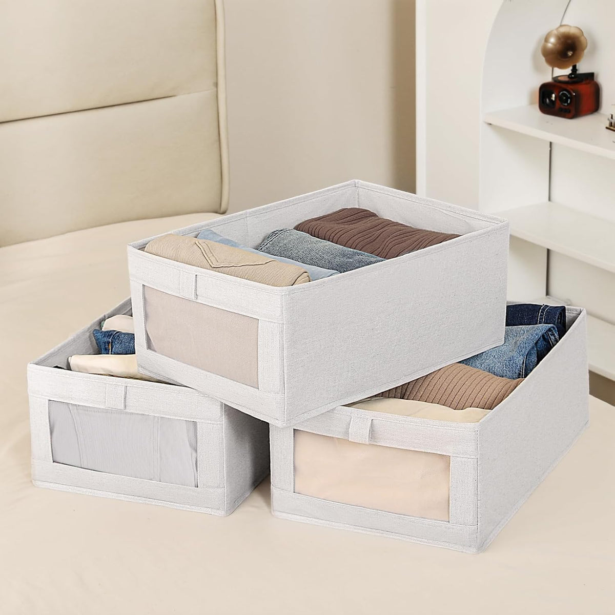 CARLA HOME 6 Pack Closet Storage Bins with Clear Window for Shelves, Clothes, Toys, Wardrobe & Bedroom Organization